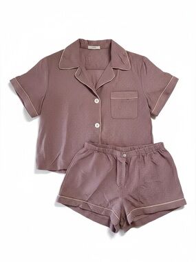Araks 100% Silk Polka Dot Pajama Set Pink Blush Shot sleeve Size Small